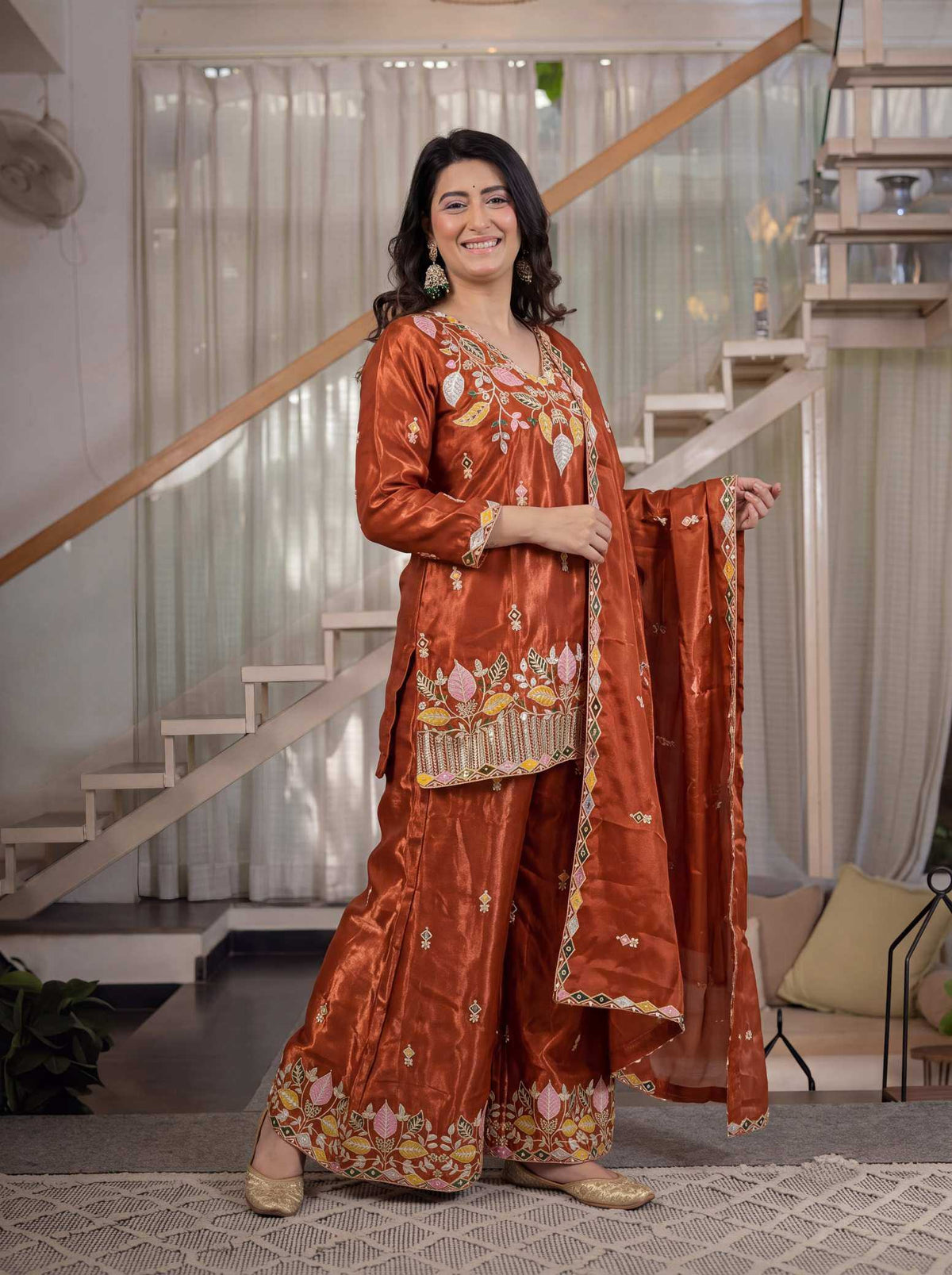 Satin Silk Embroidery Suit