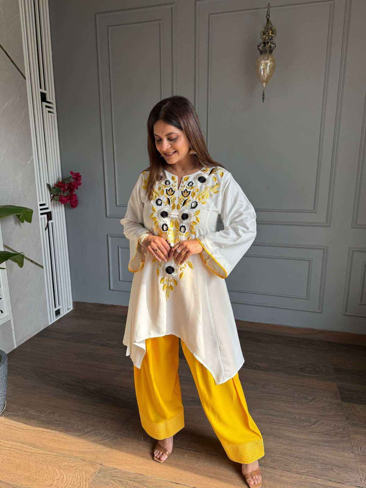 Crepe Embroidery Suit in Rani
