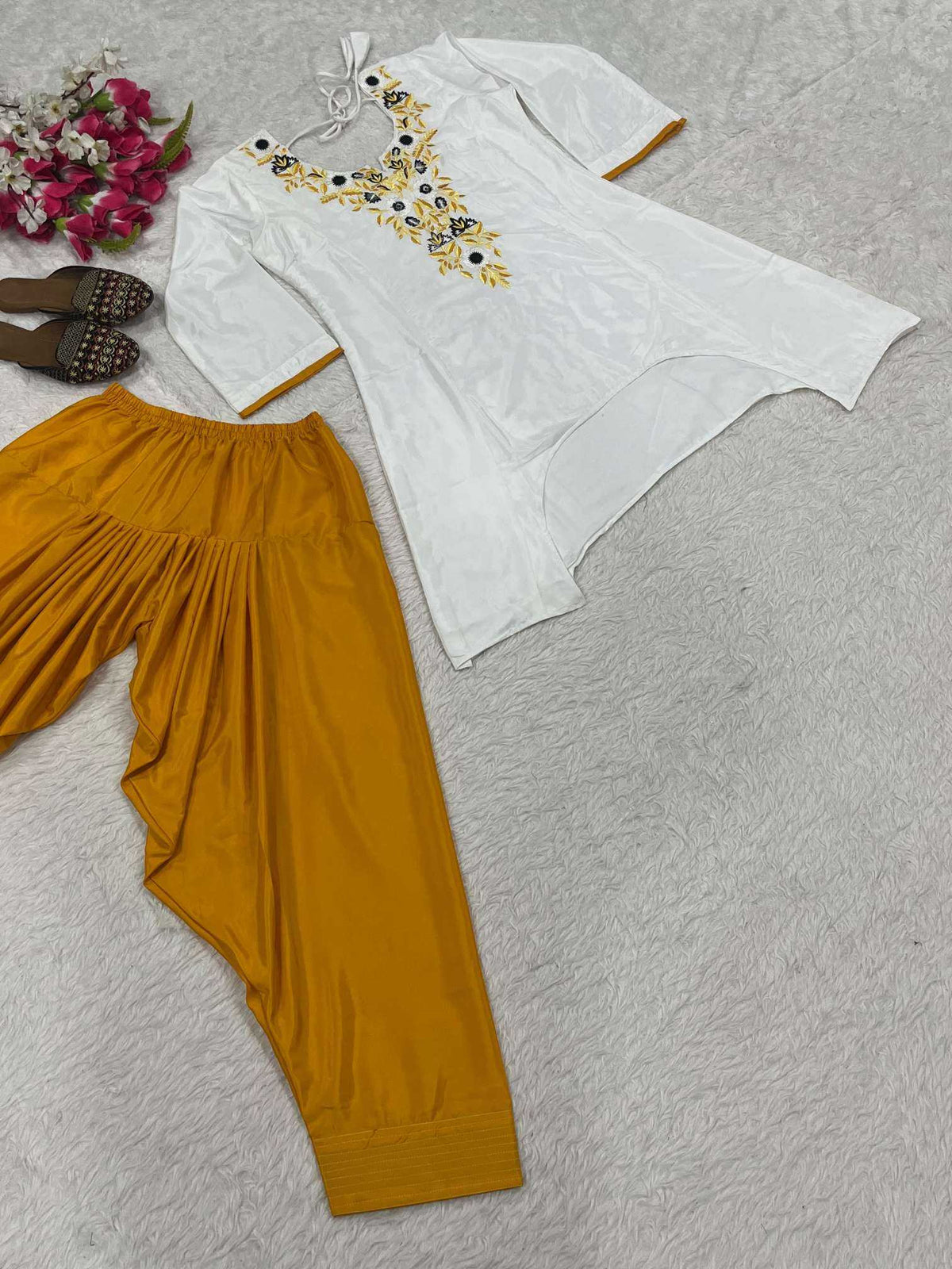 Crepe Embroidery Suit in Rani