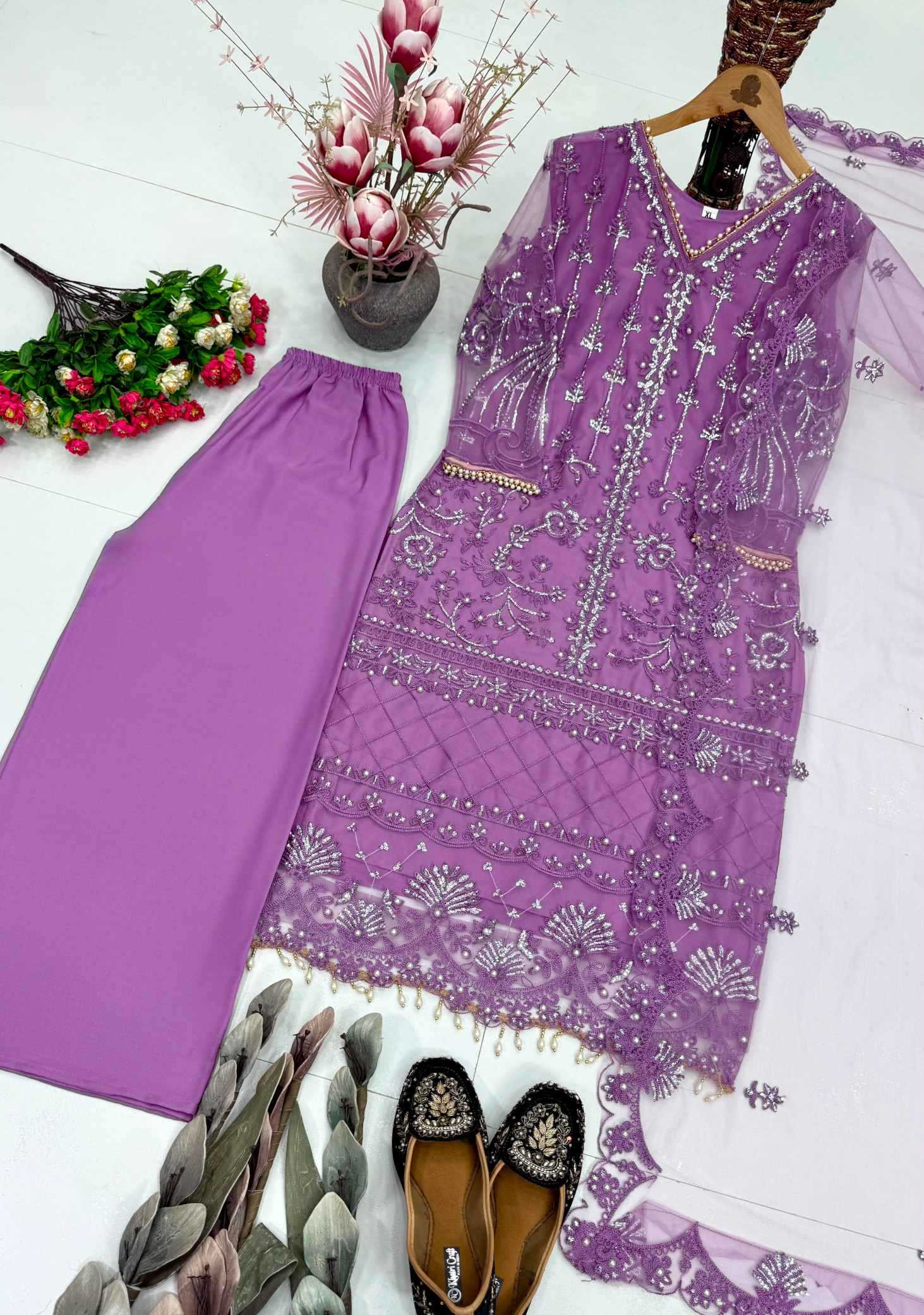 Soft Net Embroidery Suit
