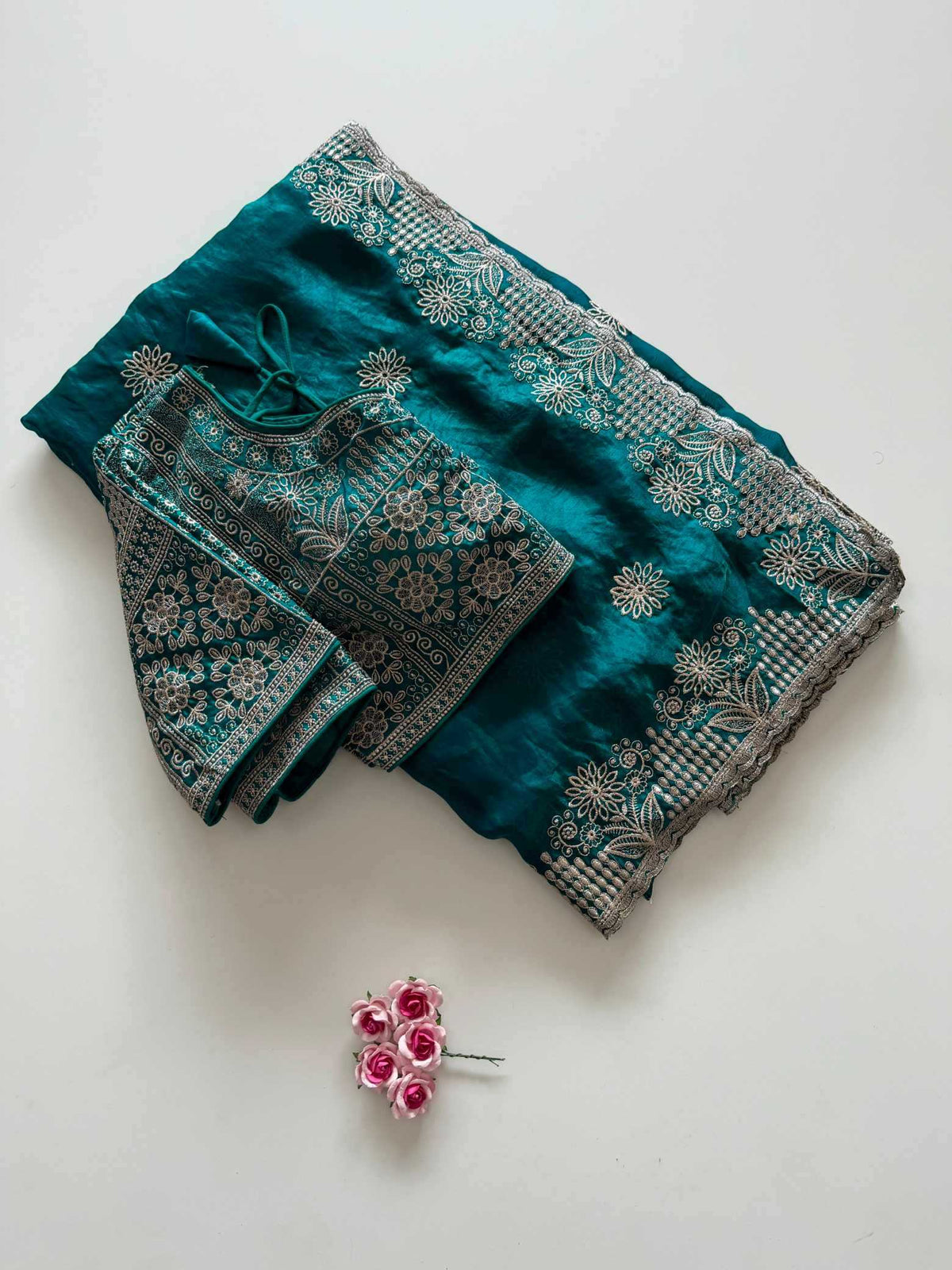 Nilofer Satin Silk Soft Saree in Blue