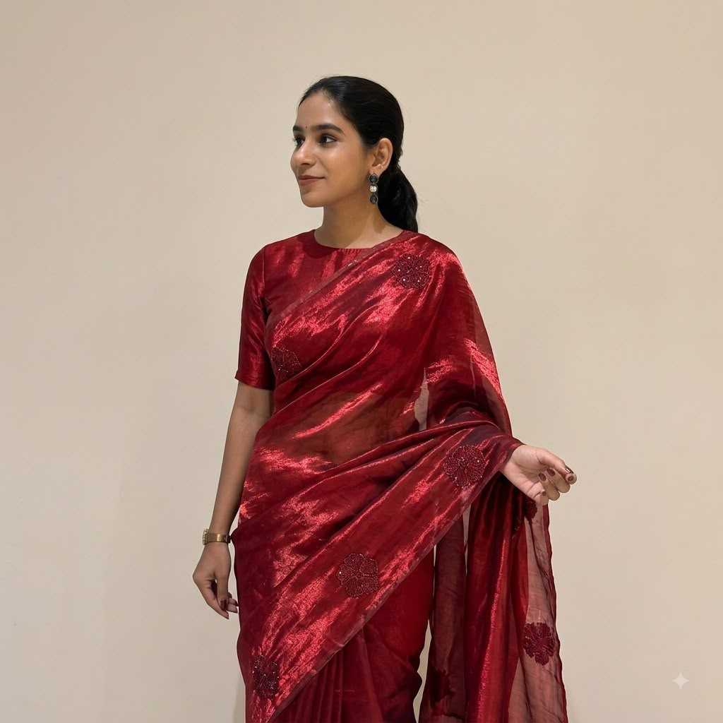 Fan Satin Designer Saree