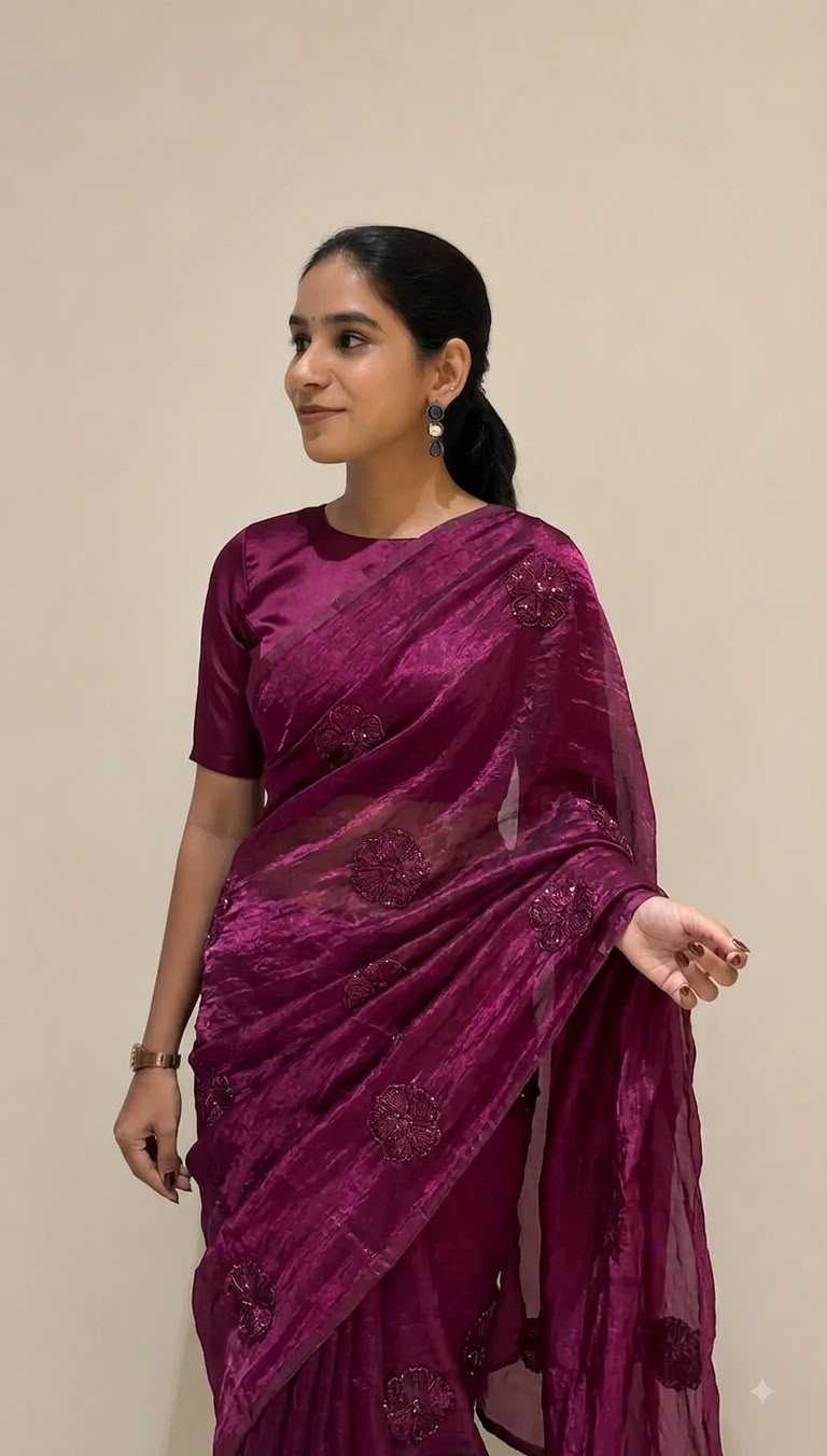 Fan Satin Designer Saree