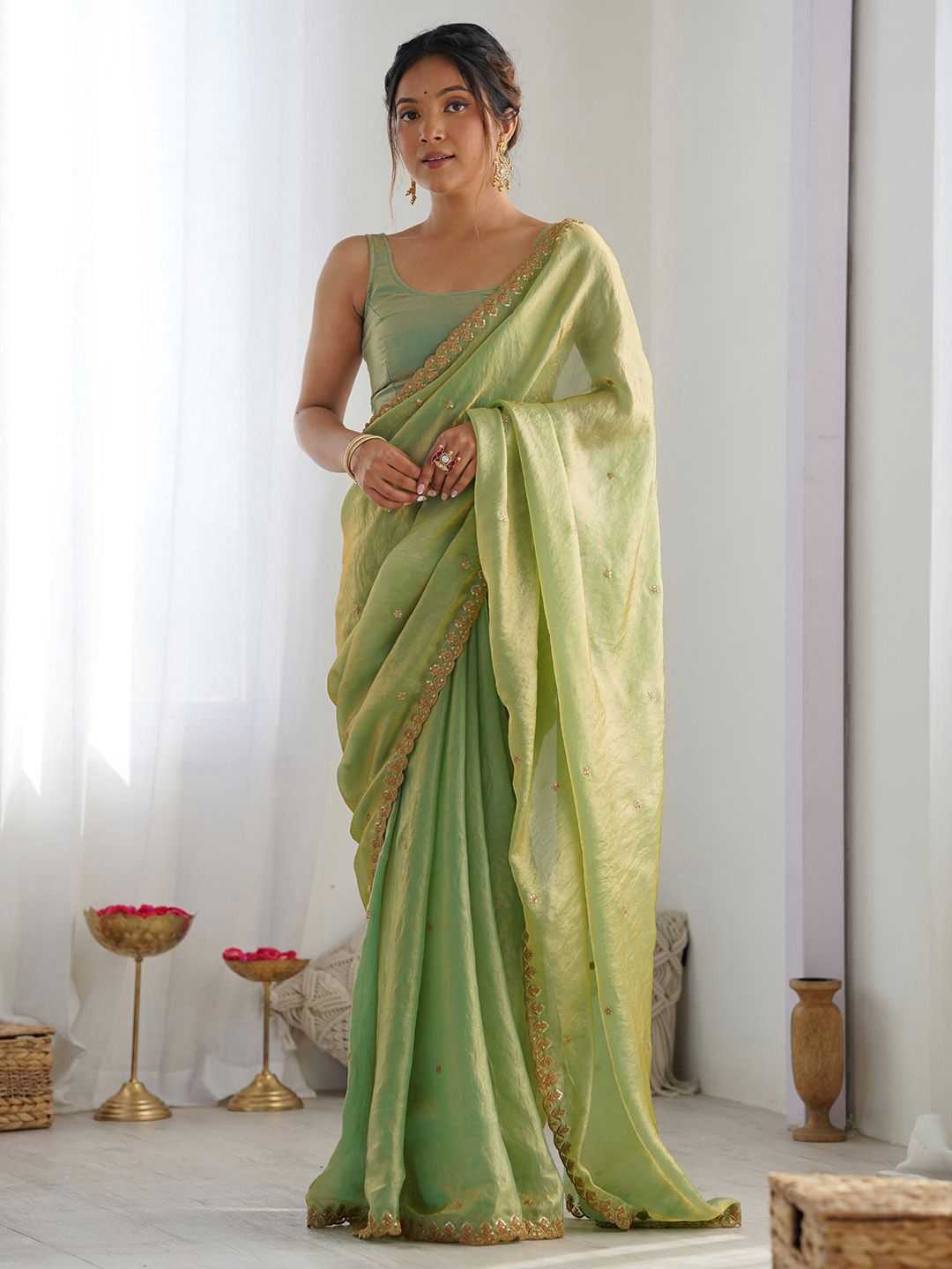 Fan Satin Sequence Saree