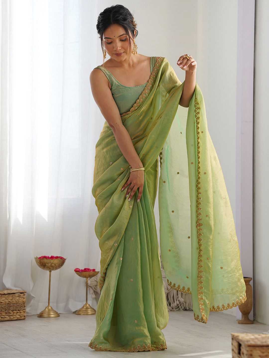 Fan Satin Sequence Saree