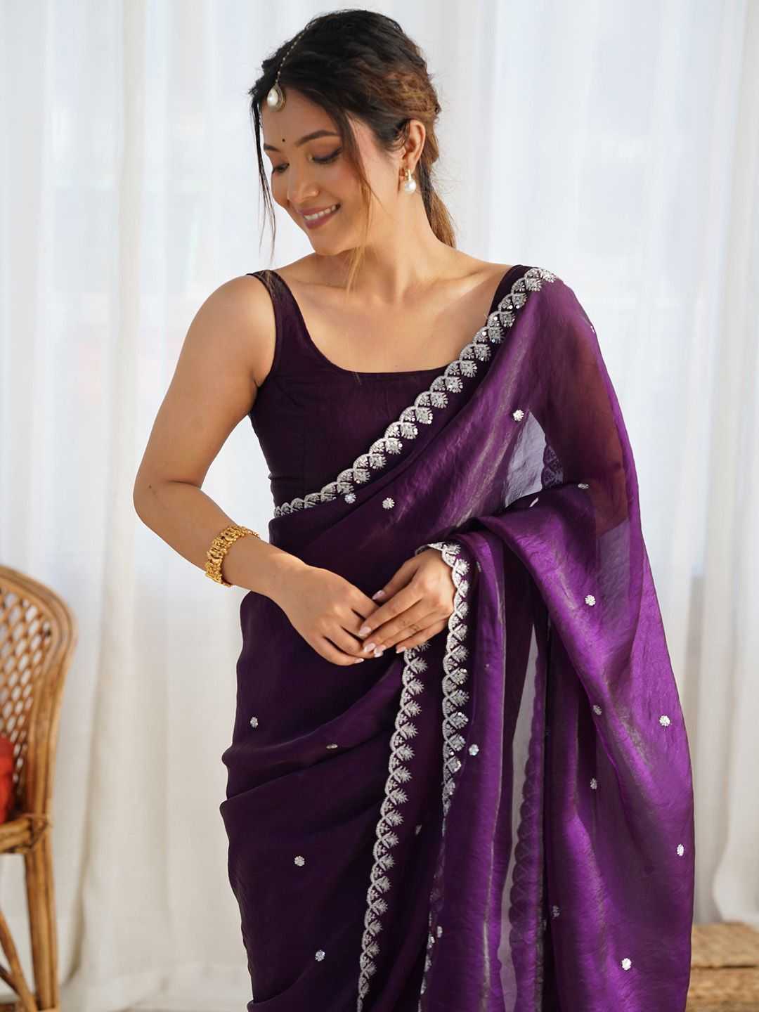 Fan Satin Sequence Saree