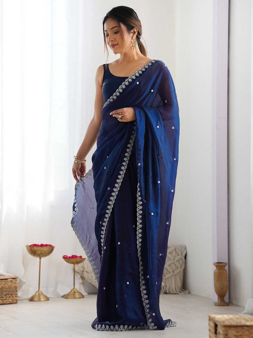 Fan Satin Sequence Saree
