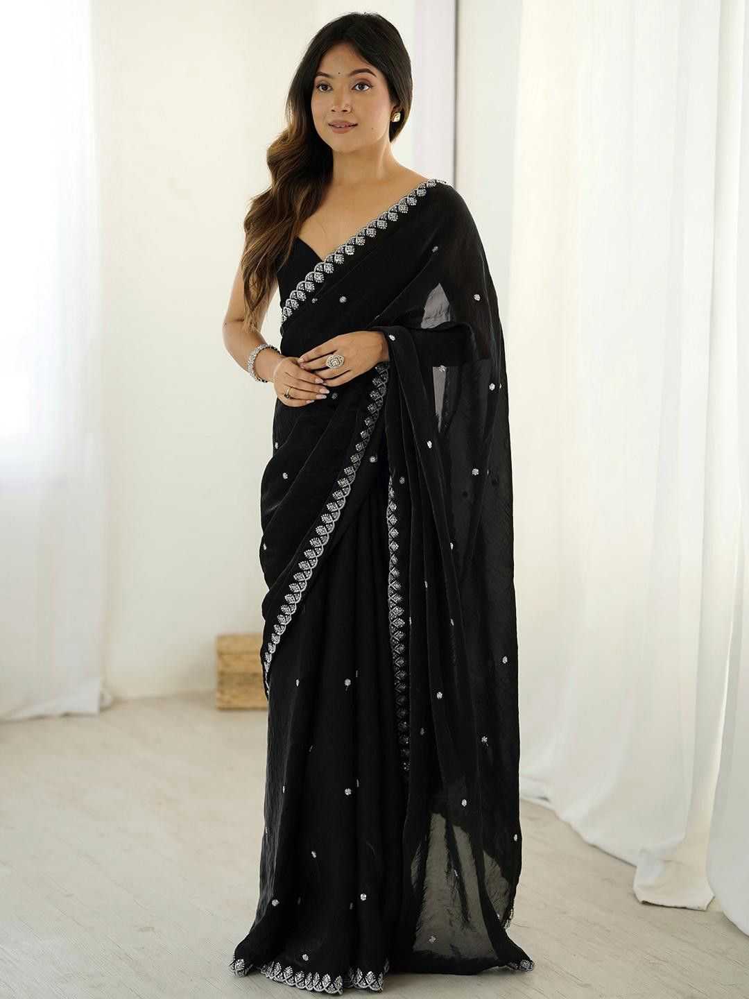 Fan Satin Sequence Saree