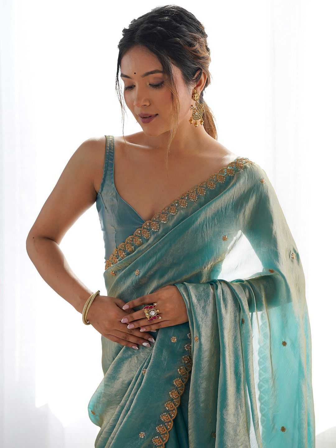 Fan Satin Sequence Saree