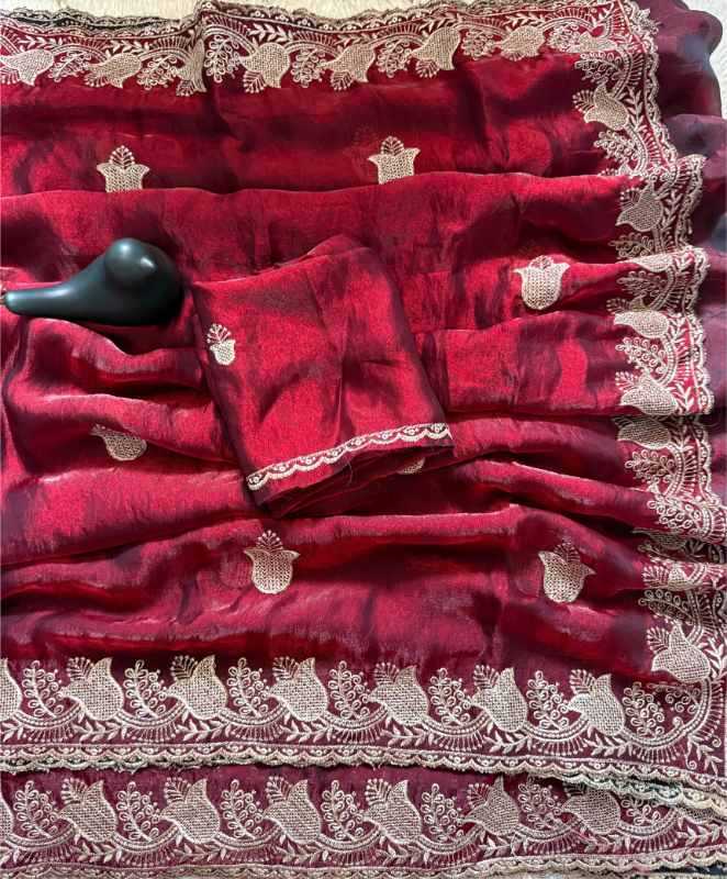 Fandy Satin Designer Saree in Red
