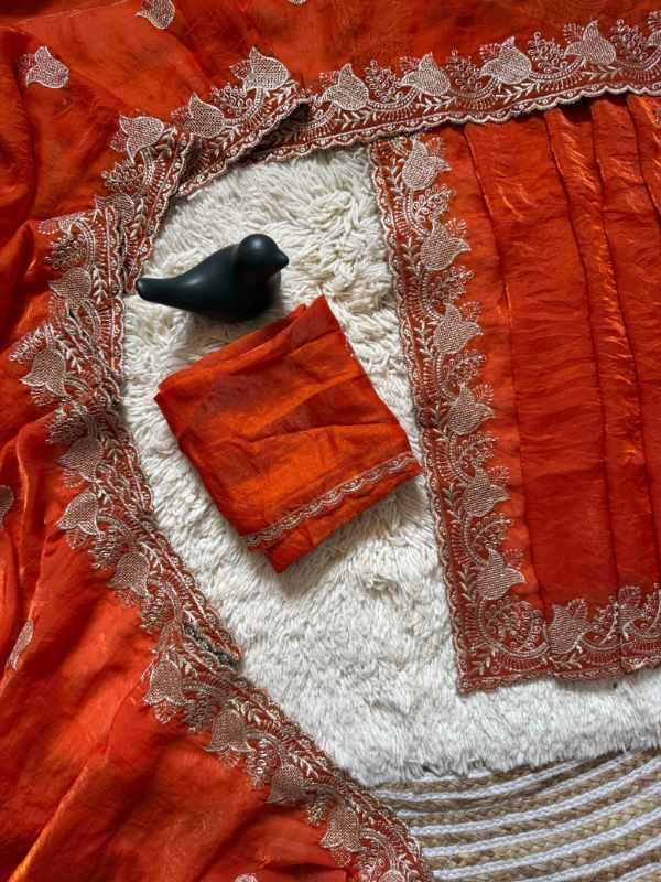 Fandy Satin Designer Saree in Red