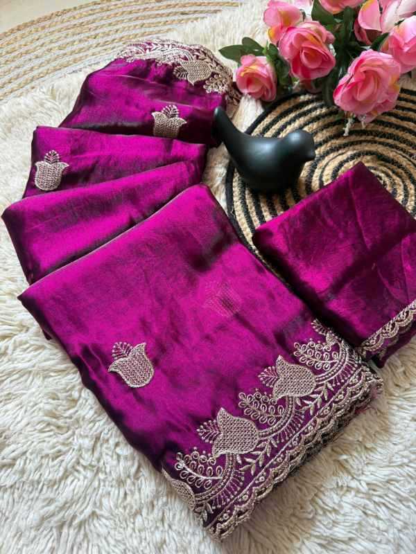Fandy Satin Designer Saree in Red