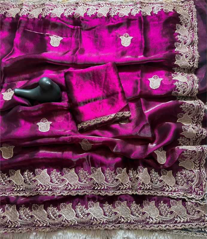 Fandy Satin Designer Saree in Red