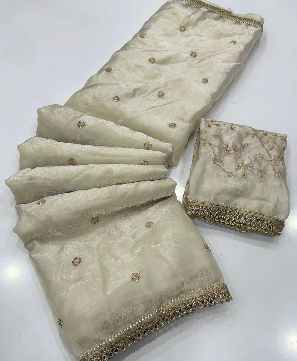 Satin Mirror Work Saree