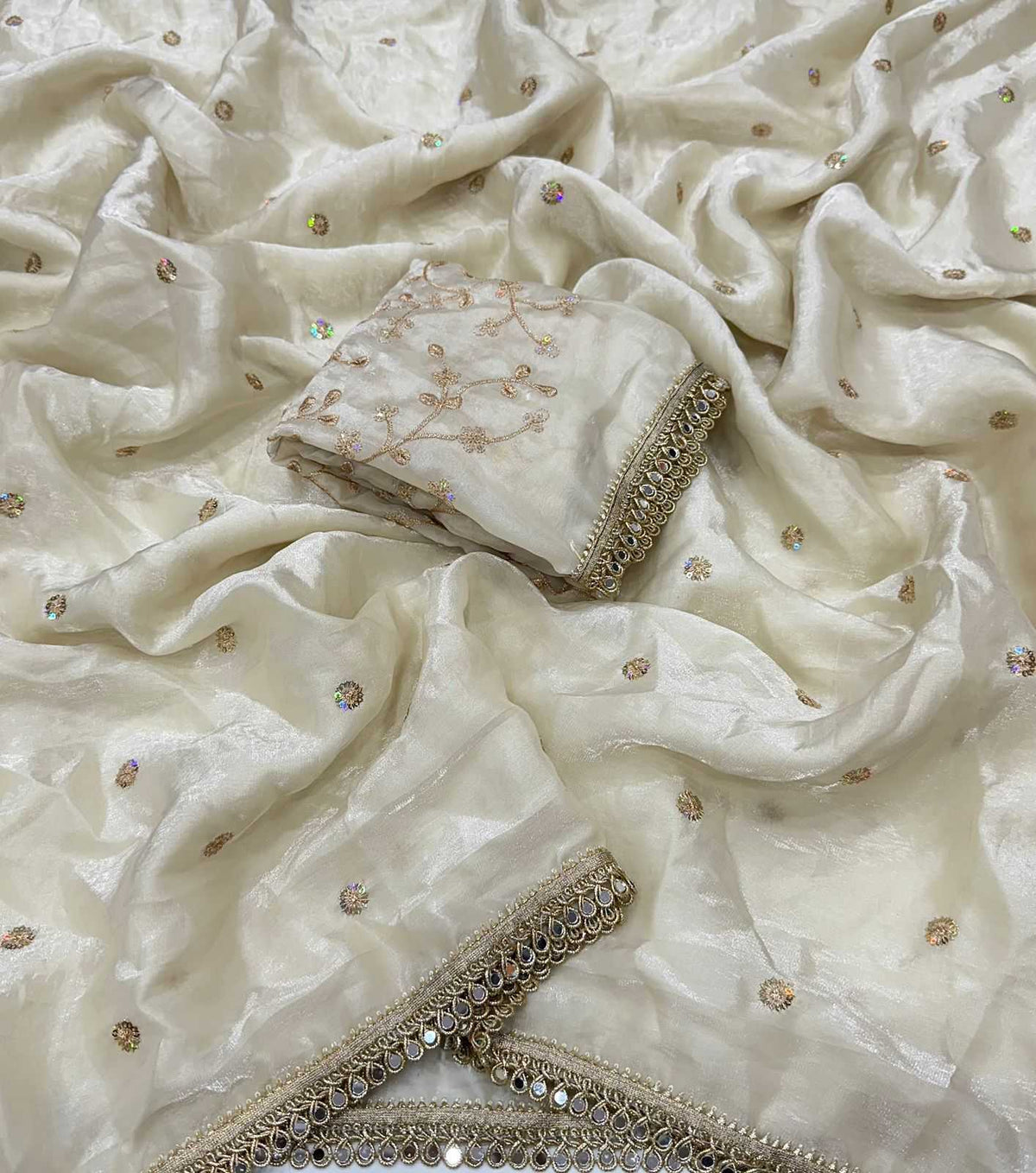 Satin Mirror Work Saree