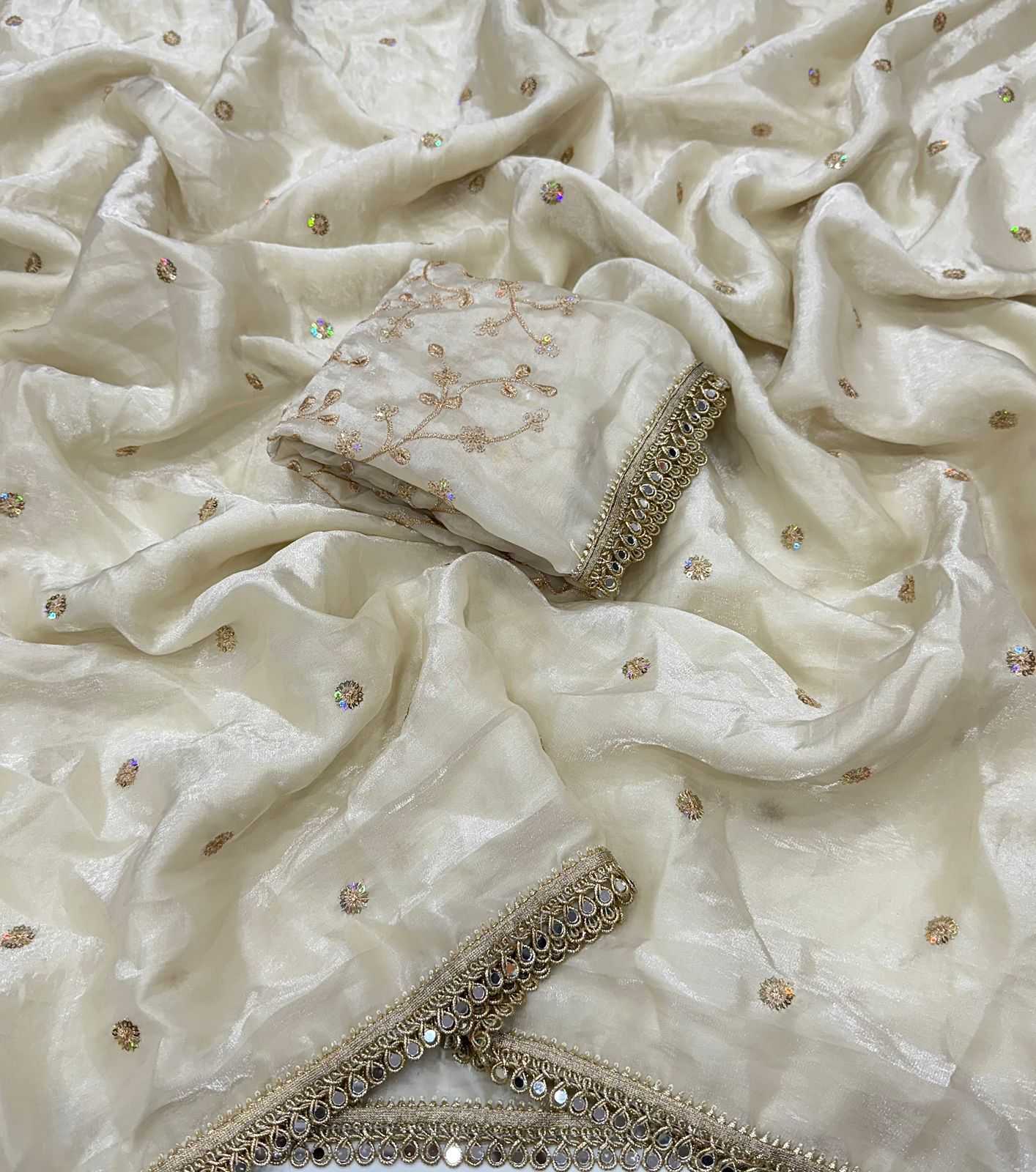 Satin Mirror Work Saree