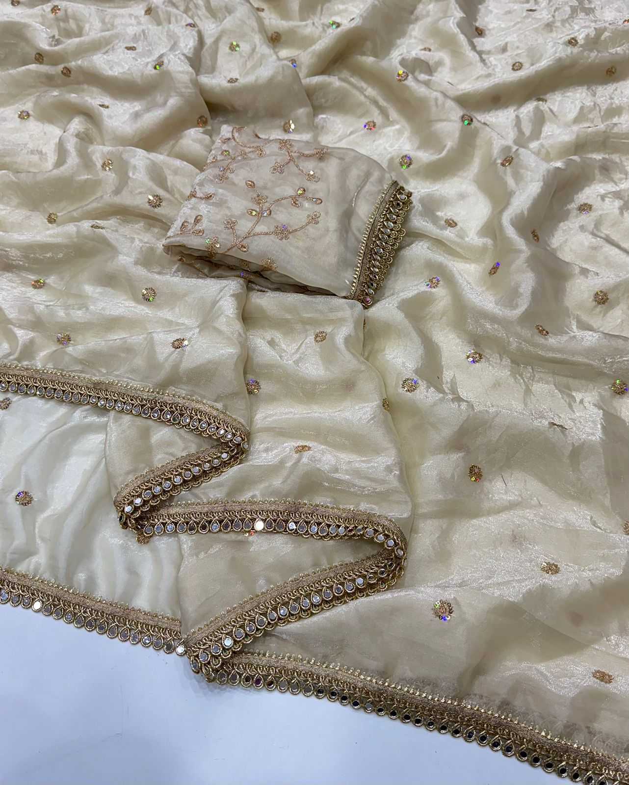 Satin Mirror Work Saree