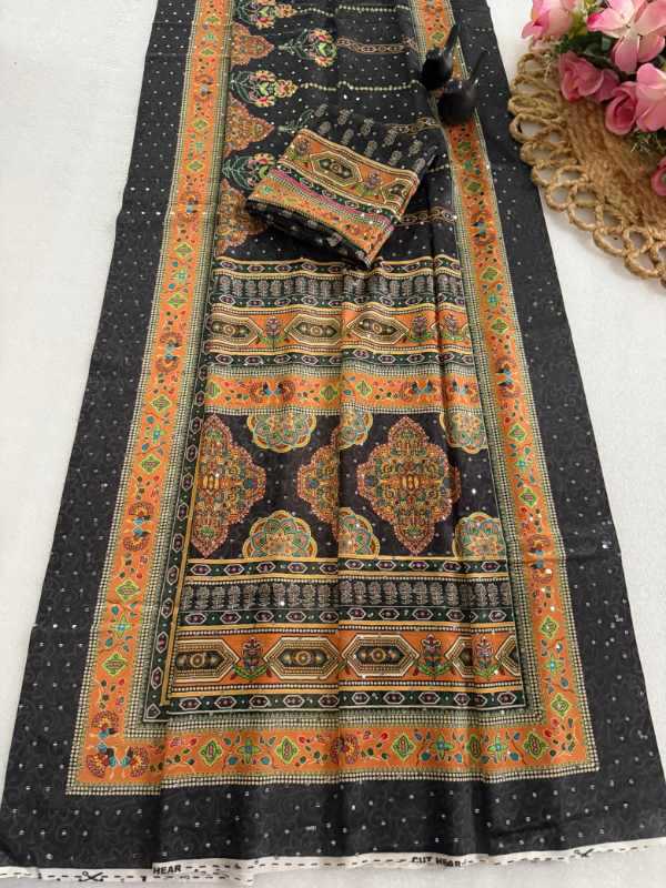 Silk Printed Saree in Off White