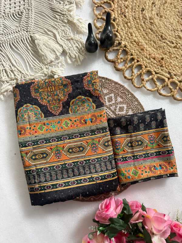 Silk Printed Saree in Off White