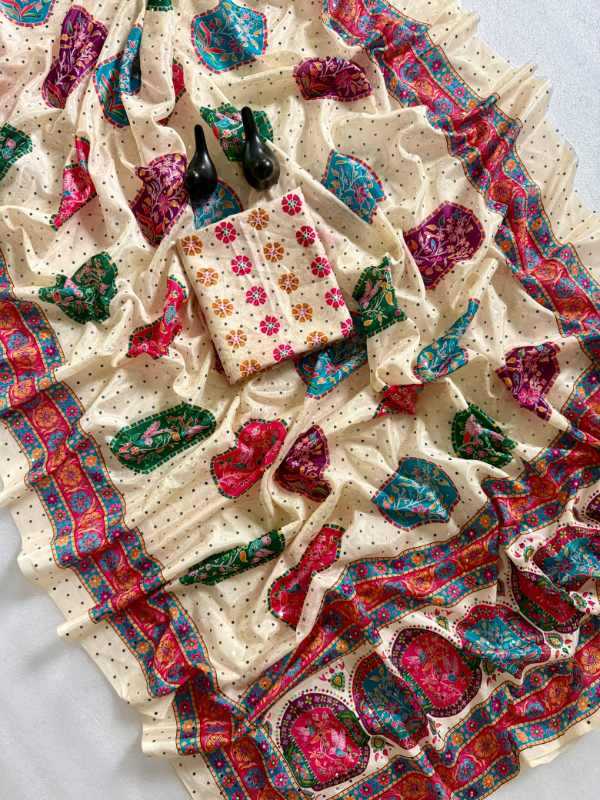Silk Printed Saree in Off White