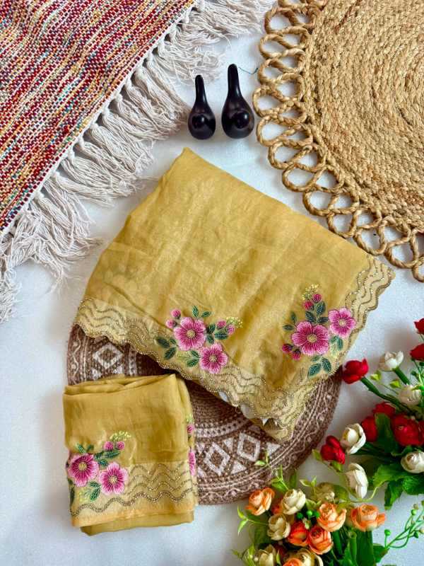 Satin Designer Saree in Yellow