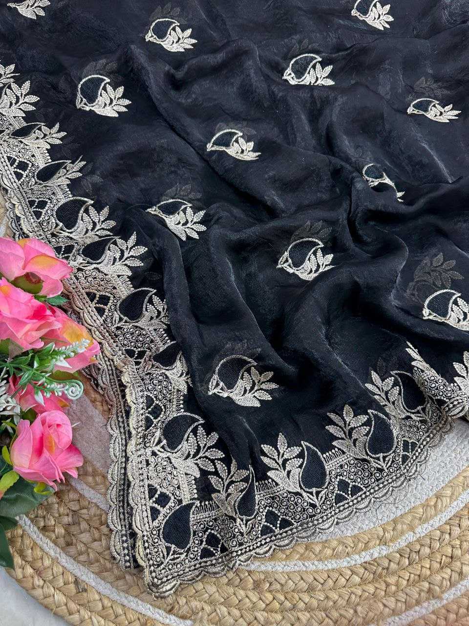 Space Silk Designer Saree in Black