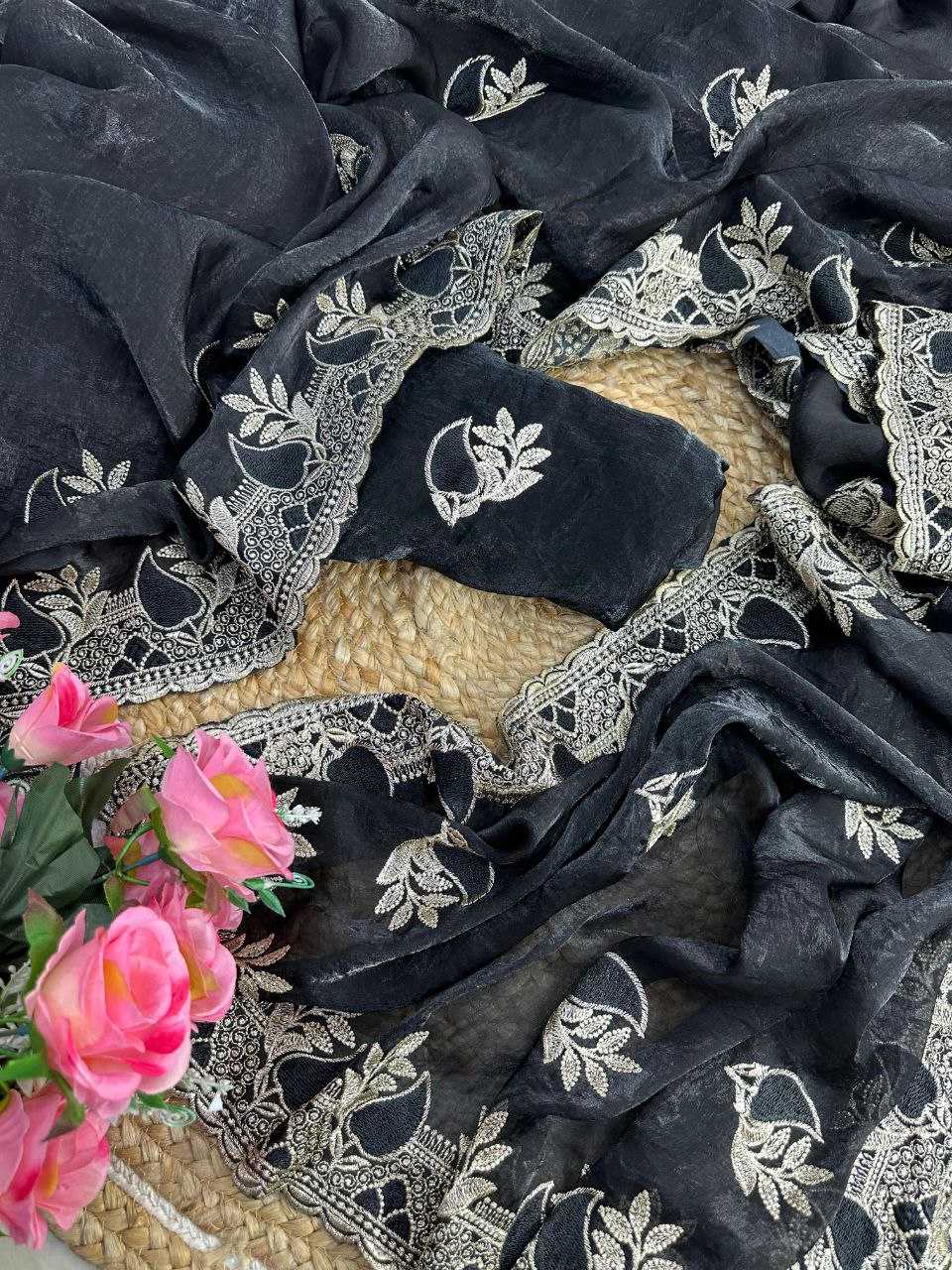Space Silk Designer Saree in Black
