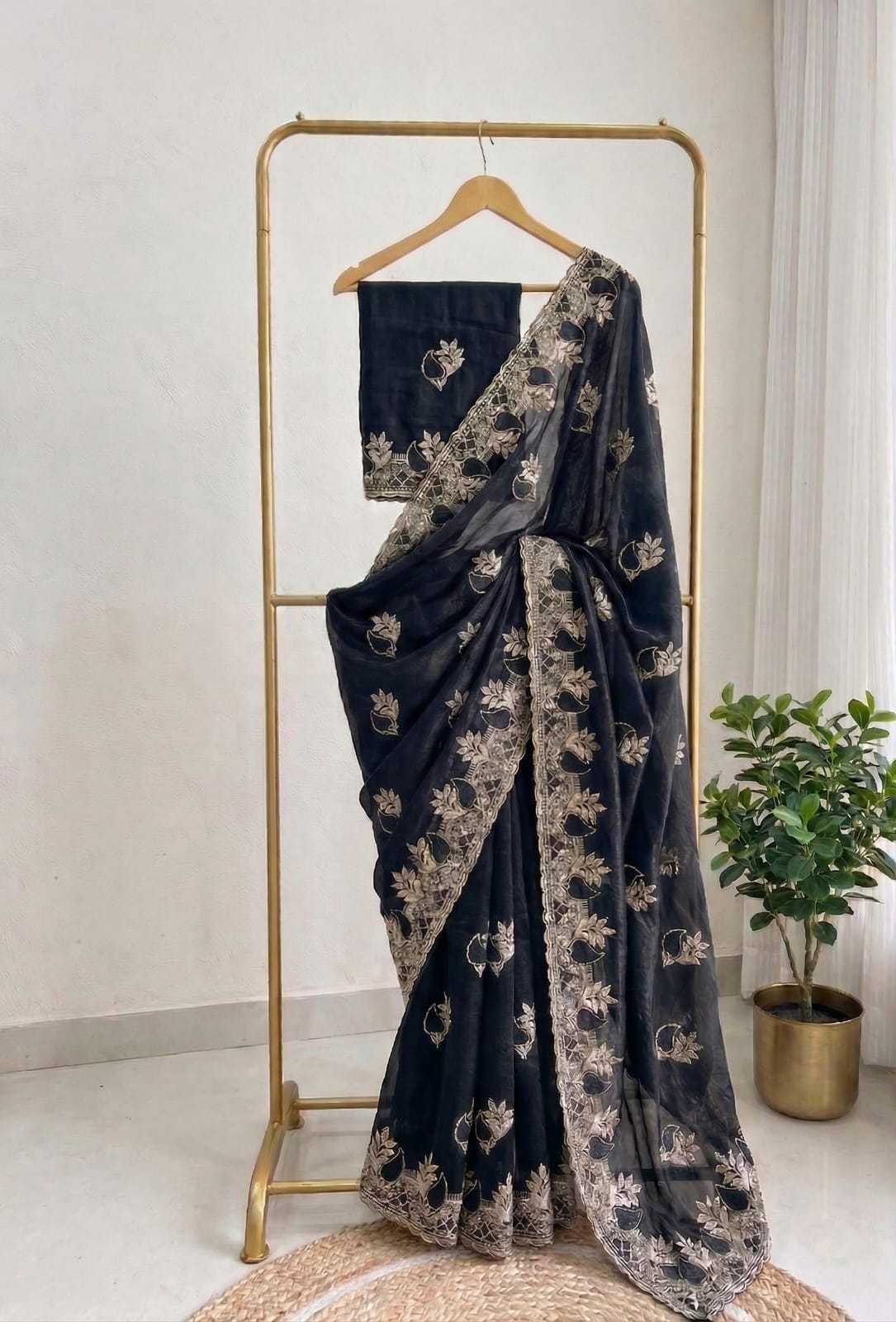 Space Silk Designer Saree in Black