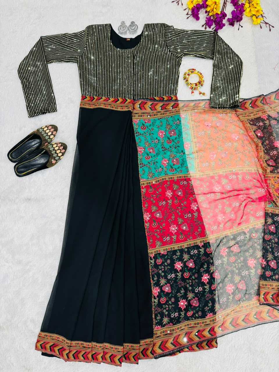 Faux Georgette Embroidery Gown