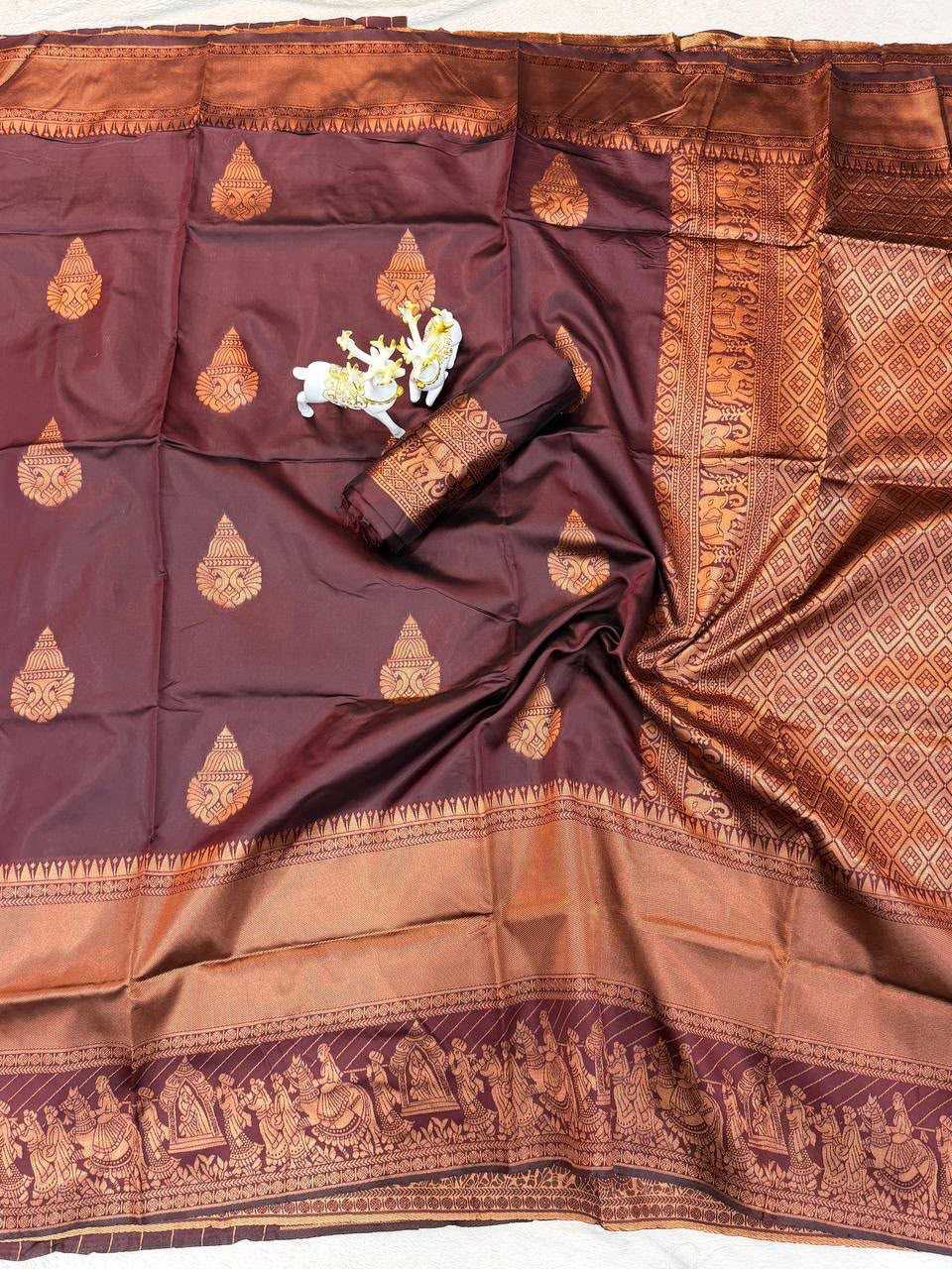 Lichi Silk Banarasi Saree in Brown
