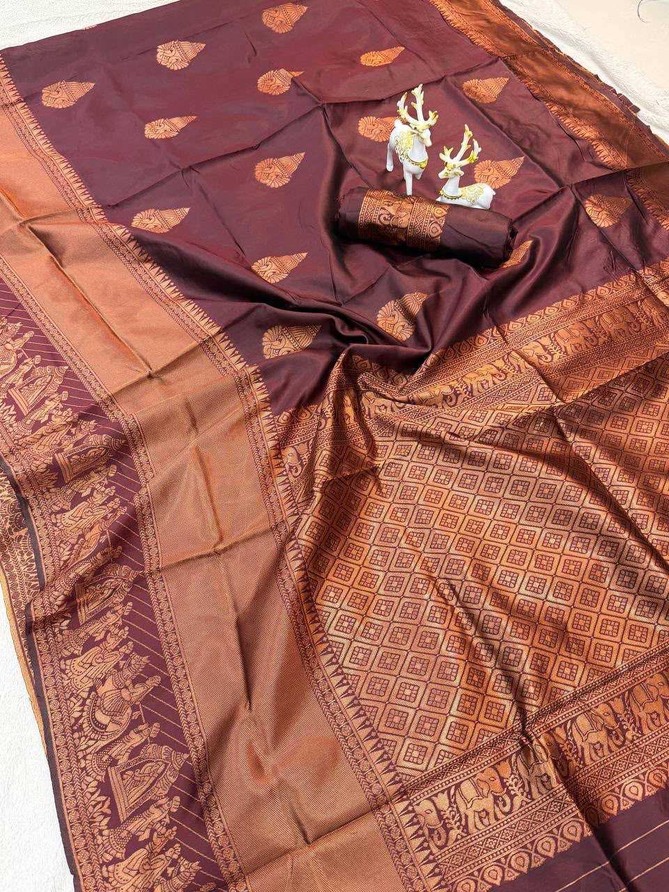 Lichi Silk Banarasi Saree in Brown