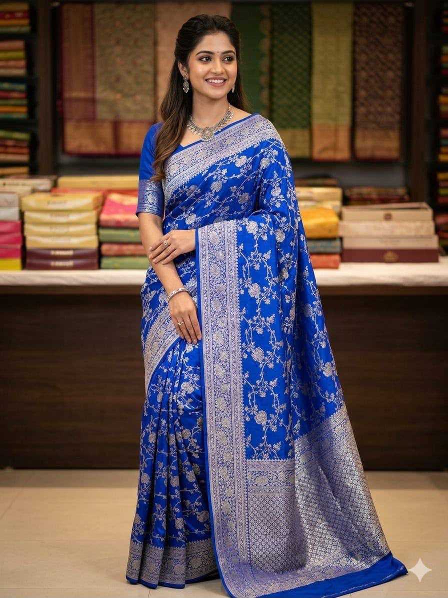 Kanjivaram Silk Zari Border Saree in Blue