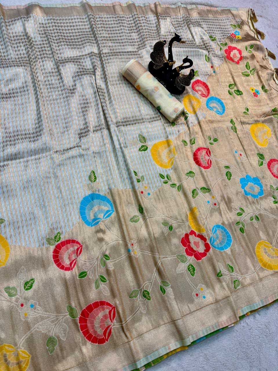 Khadi Designer Saree in Pista
