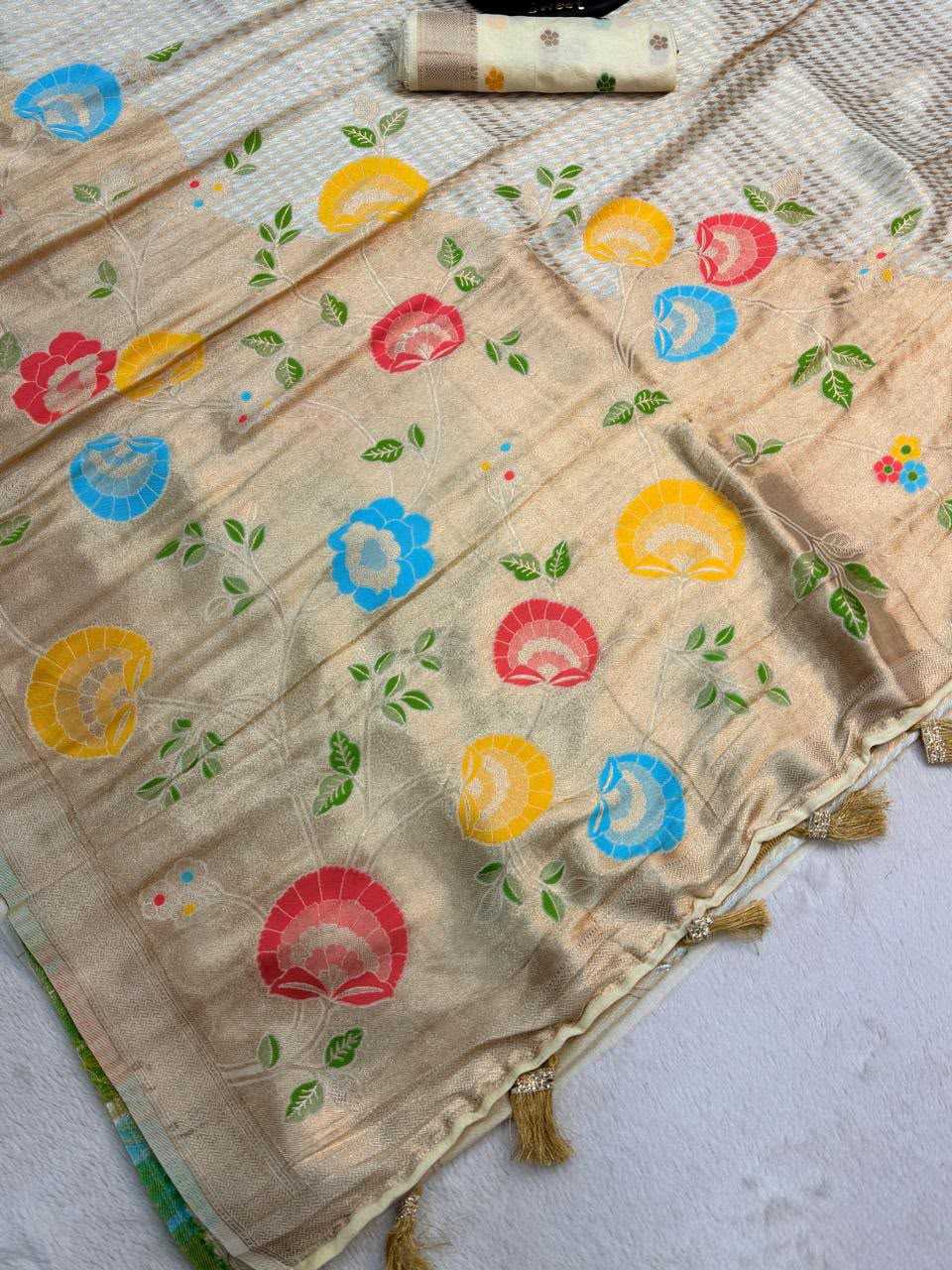 Khadi Designer Saree in Pista