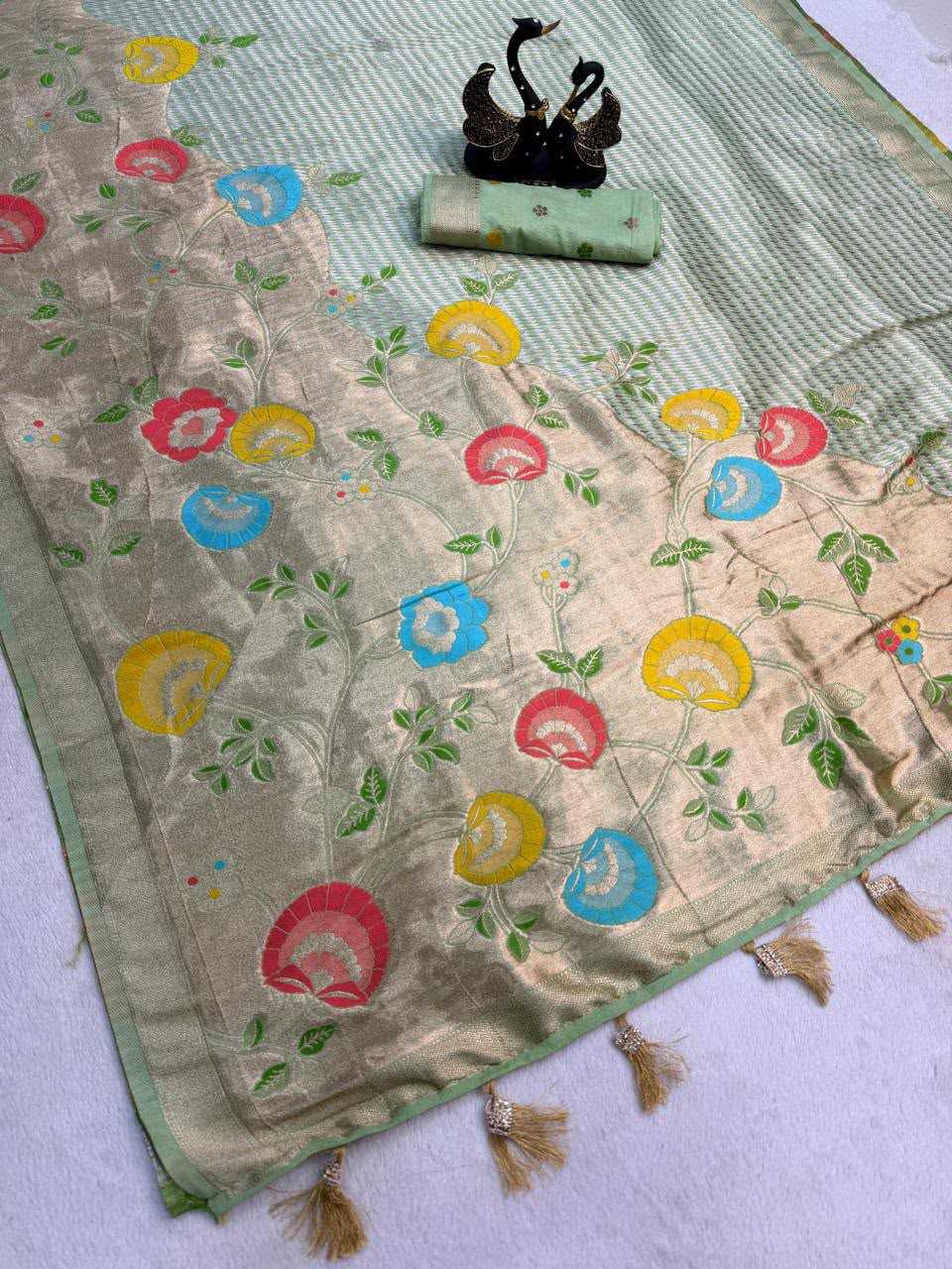 Khadi Designer Saree in Pista