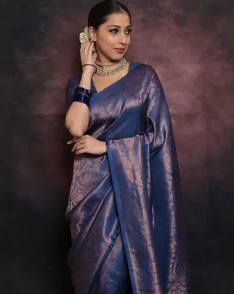 Lichi Silk Traditional Saree in Blue