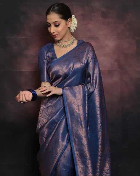 Lichi Silk Traditional Saree in Blue
