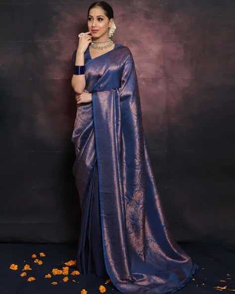 Lichi Silk Traditional Saree in Blue
