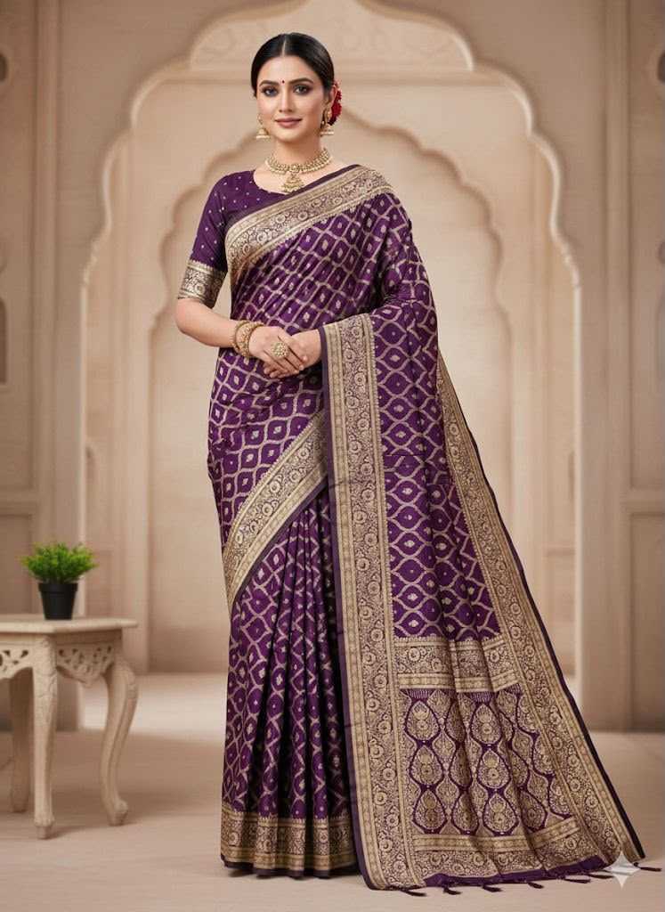 Lichi Silk Banarasi Saree in Violet