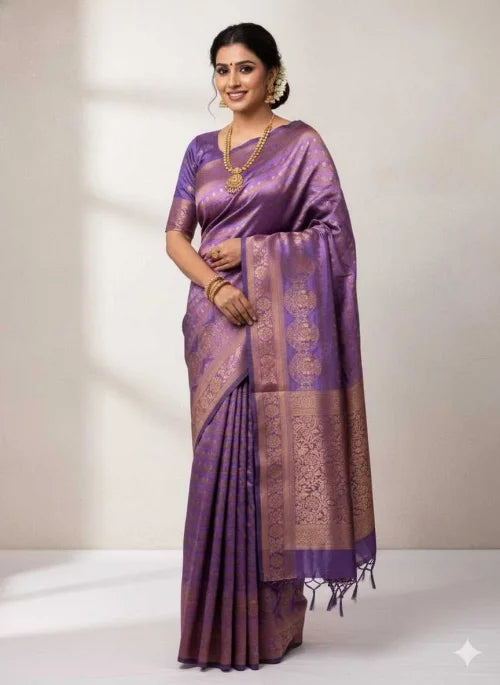 Lichi Silk Banarasi Saree in Navy Blue