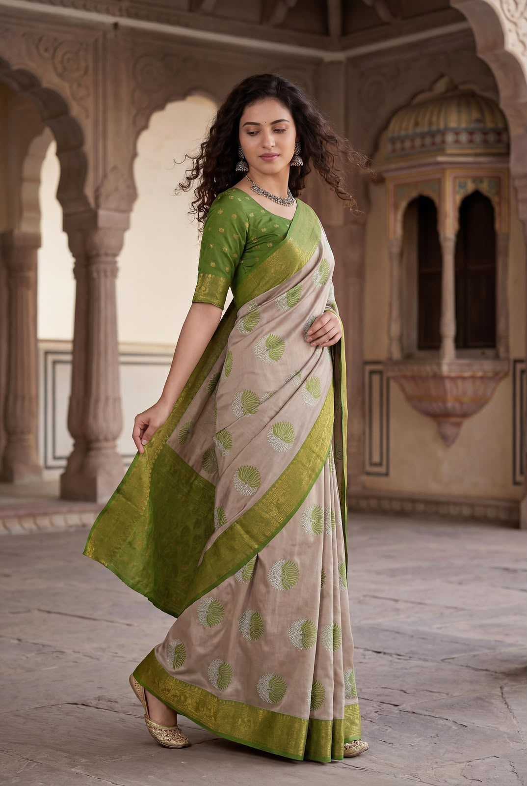Banarasi Soft Silk Saree in Beige