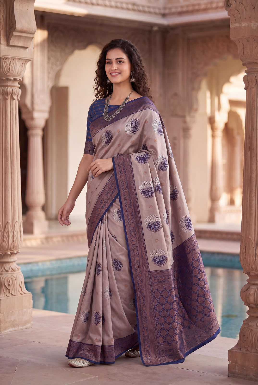 Banarasi Soft Silk Saree in Beige