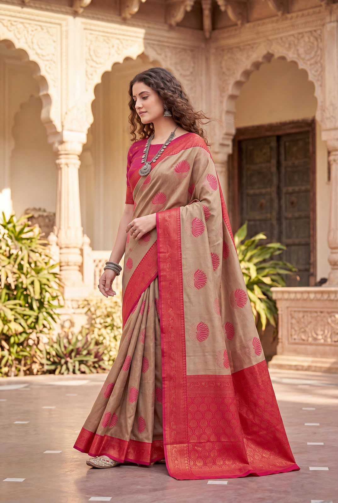 Banarasi Soft Silk Saree in Beige