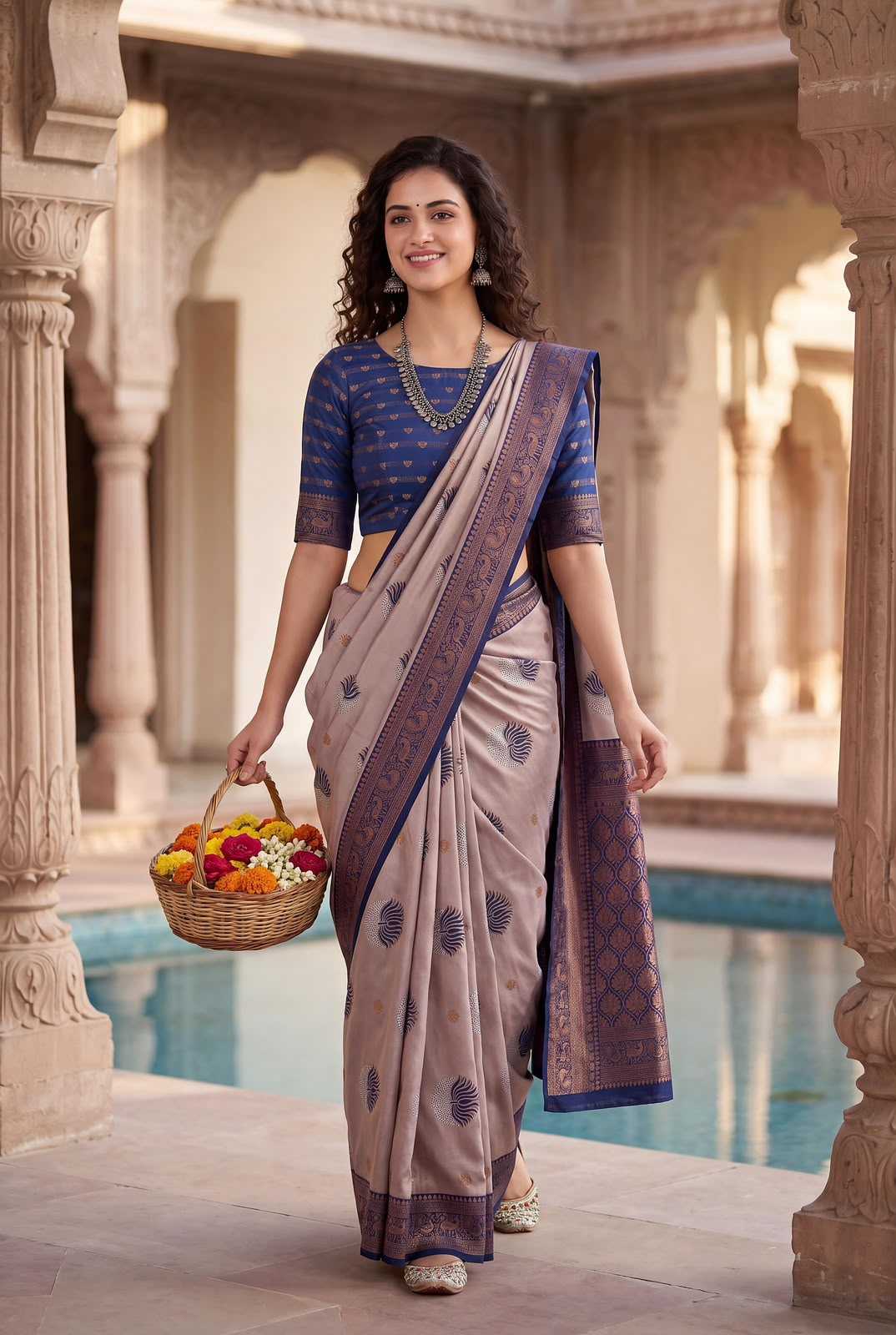 Banarasi Soft Silk Saree in Beige