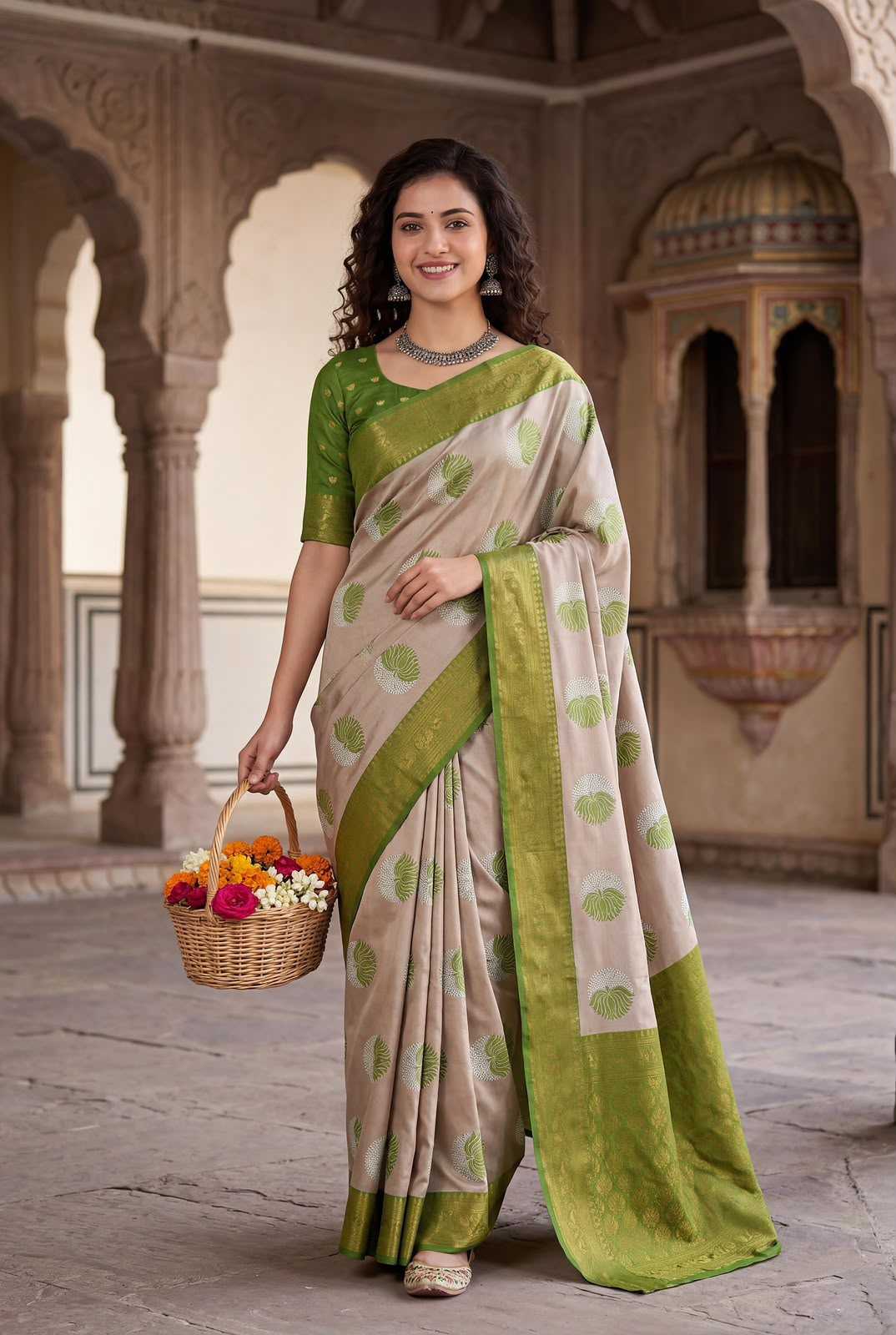 Banarasi Soft Silk Saree in Beige