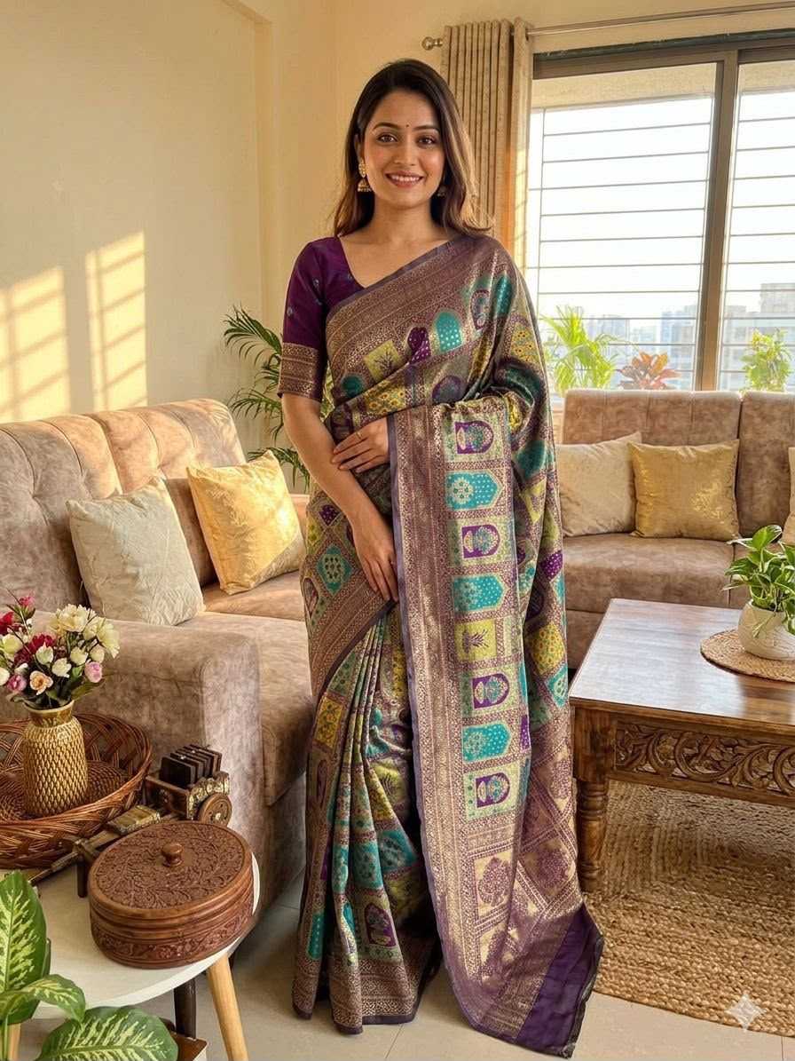 Banarasi Soft Silk Designer Saree in Bottle Green