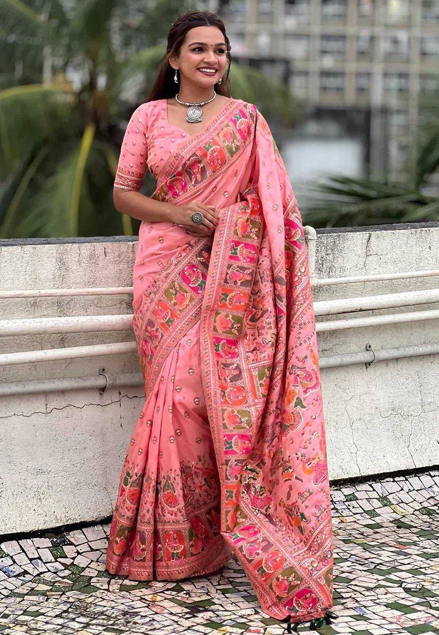 Pashmina Designer Saree in Pink