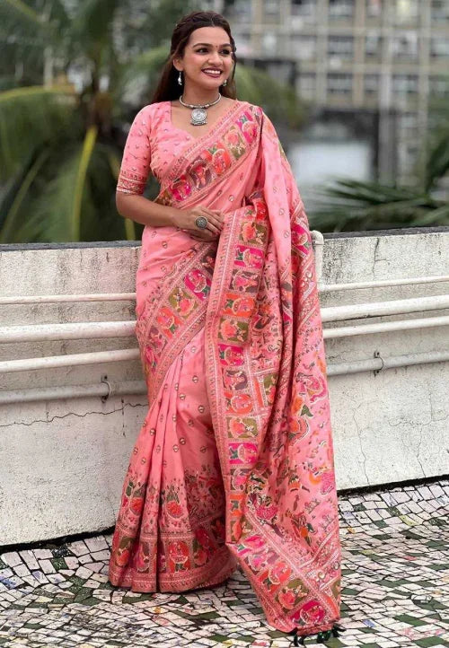 Pashmina Designer Saree in Pink
