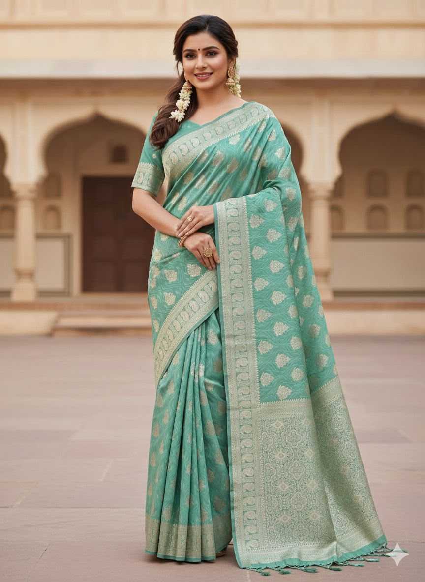 Banarasi Soft Silk Saree in Sky