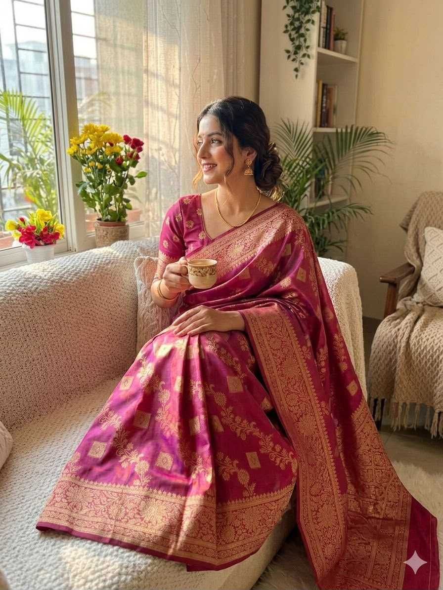 Banarasi Soft Silk Saree in Navy Blue
